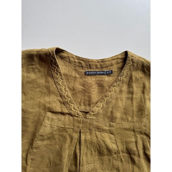 GUDRUN SJODEN Lagenlook Olive Green Linen Oversized V-Neck Tunic Dress, Size M - Picture 11 of 14
